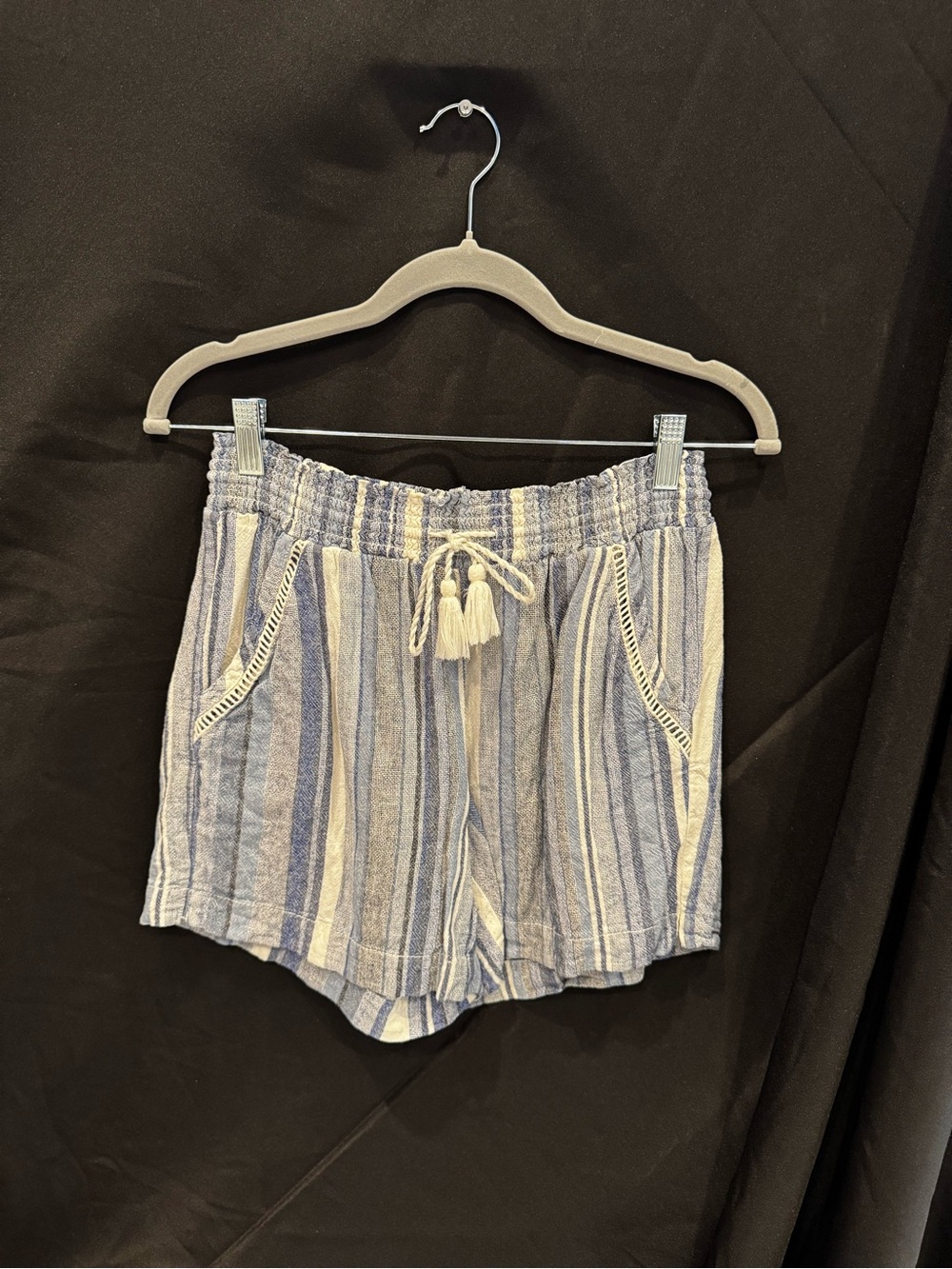 Striped Blue & White Drawstring Women's Shorts